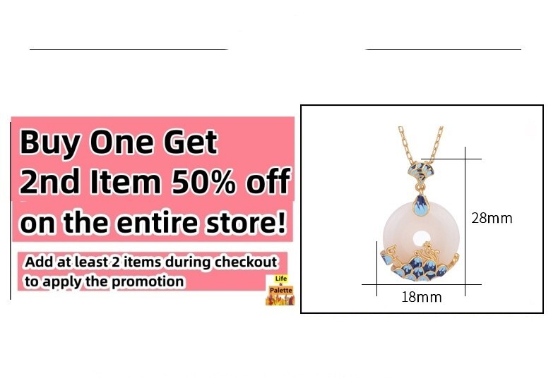 Ivory Jade Pendant Necklace Charm 18K Gold Plated Flower Cloisonne Gemstone