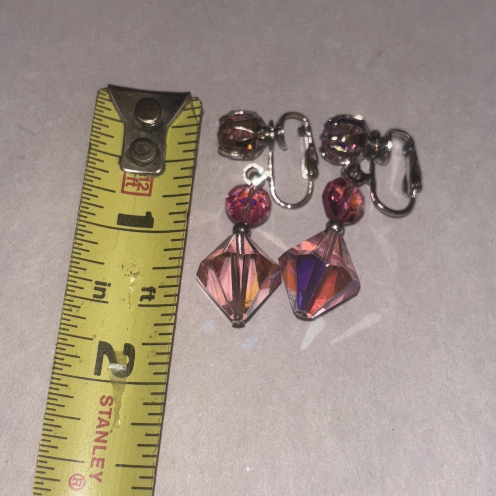 VTG Pink AB light refracting chandelier Necklace w matching Earrings Set