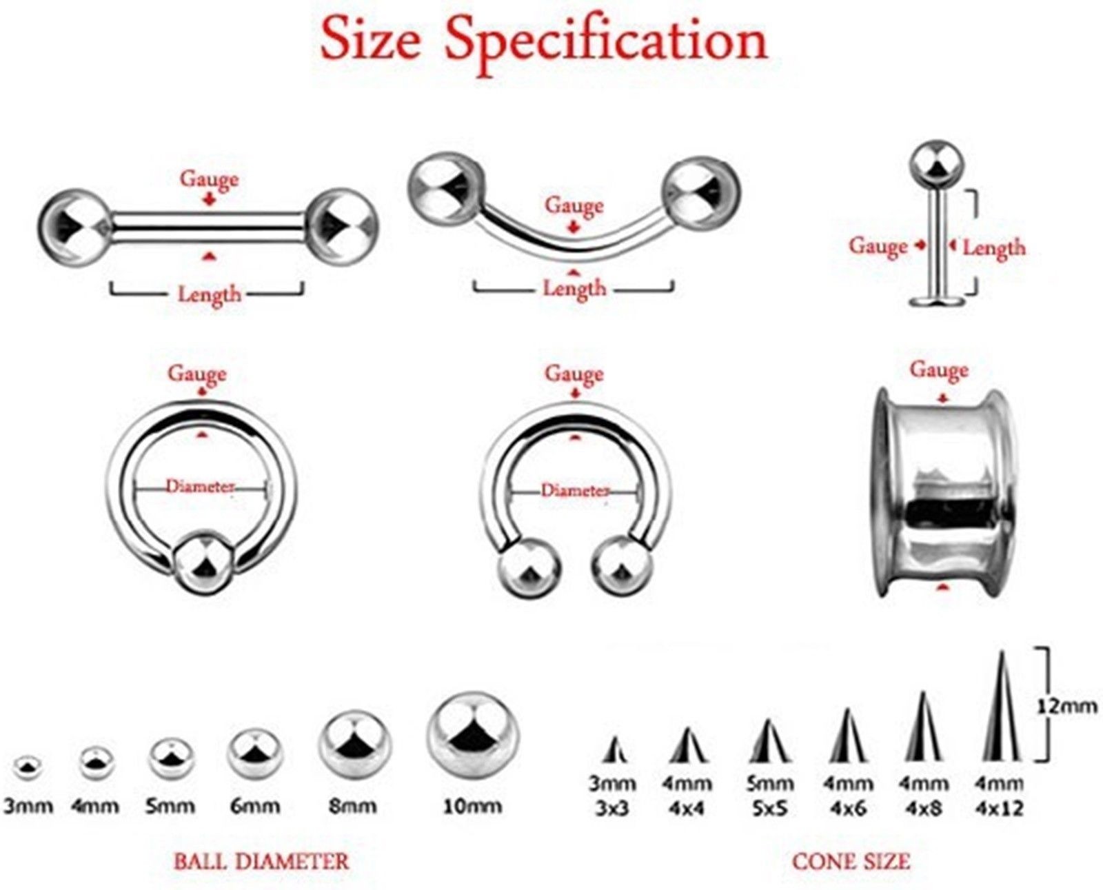 Barbell Tongue Nipple Ring 14 Gauge 9/16″ 5mm Balls Steel *
