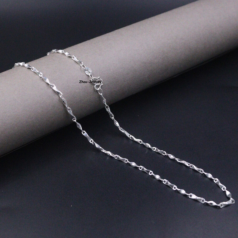 Pure S999 Fine Silver 999 Chain 3mm Lucky Yuanbao Link Necklace 9.5-10g 17.9inch