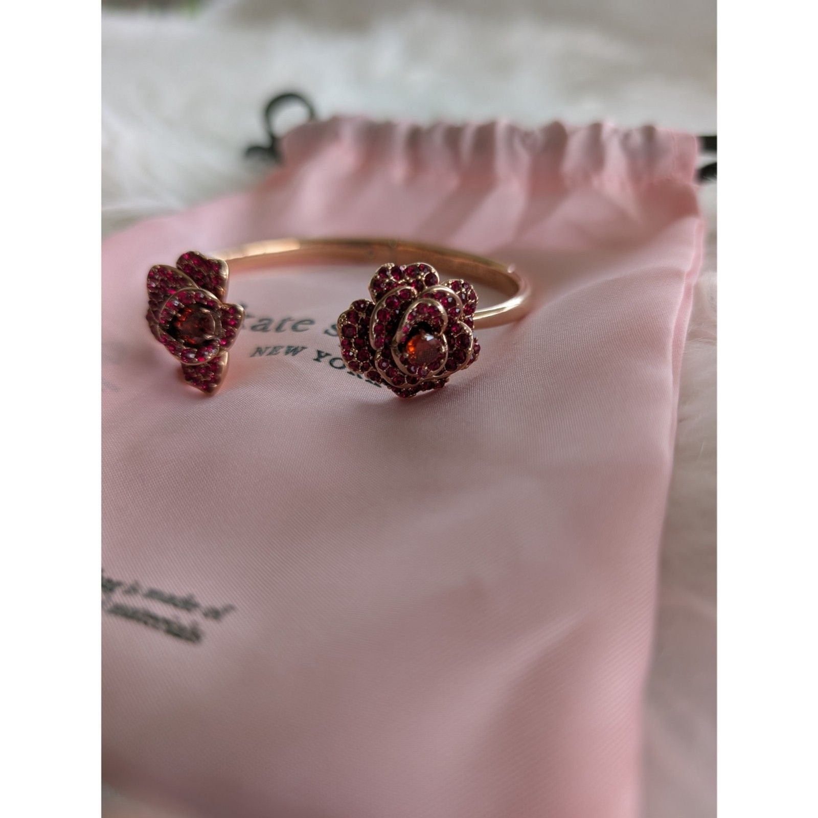 Kate Spade New York Winter Rose Pavé Hinged Open Cuff Bracelet