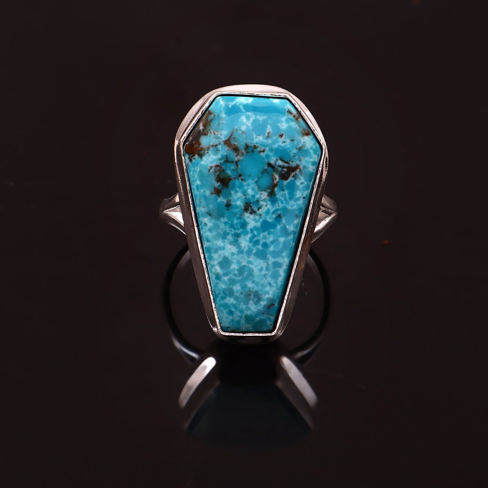 Natural Turquoise Coffin Ring, 925 Sterling Silver Statement Ring