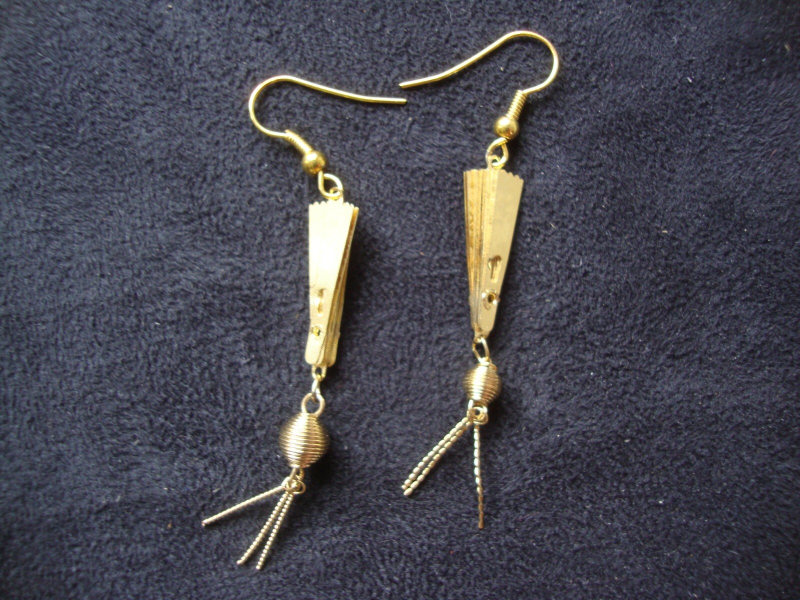 Vintage 1970s Enchanting Chinese Phoenix & Crane Etched Folding Fan Hook Earring