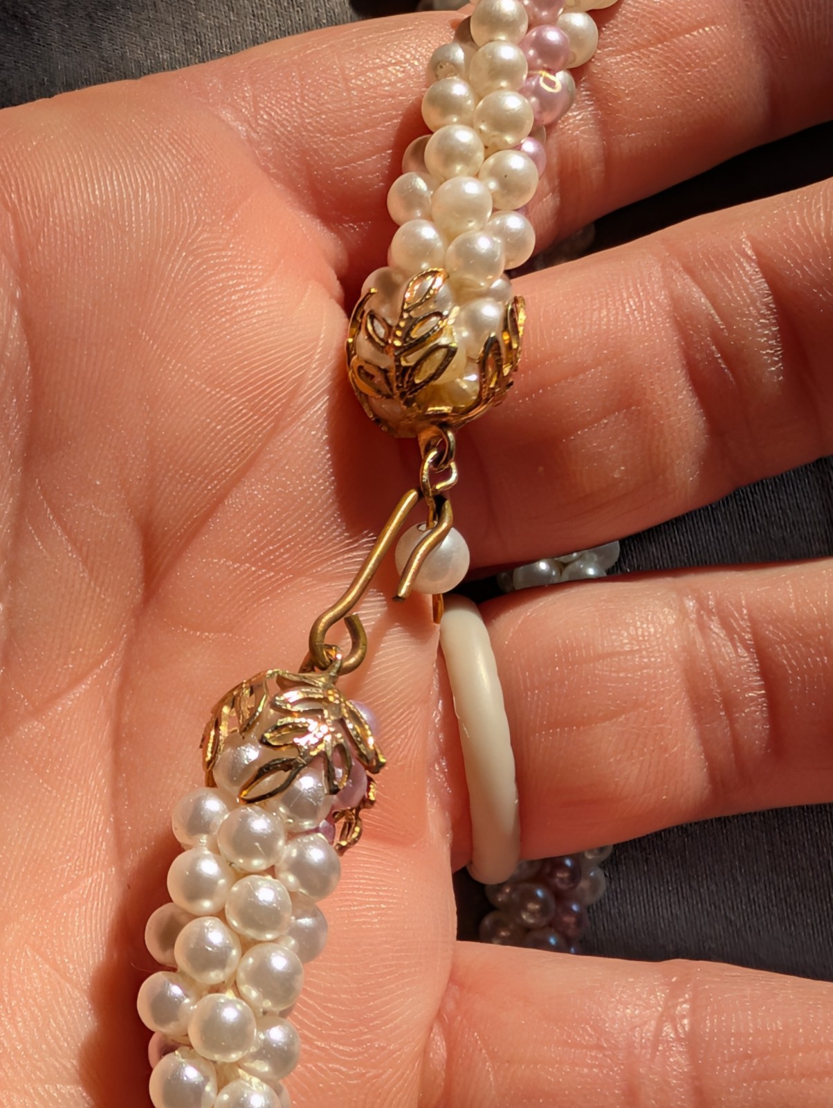 Vtg 50s Signed Japan Faux Pearl Torsade Strand Braided Blush Pink White Collar