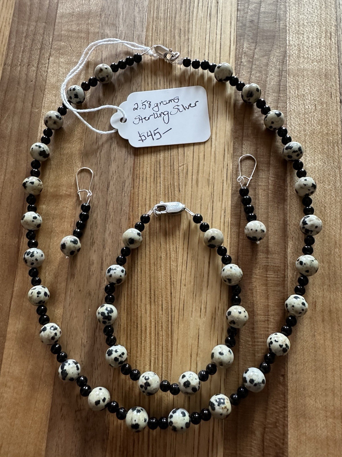 Estate Artisan Leopard Jasper Black Onyx & Sterling 3 Piece Jewelry Set (2.5 Oz)