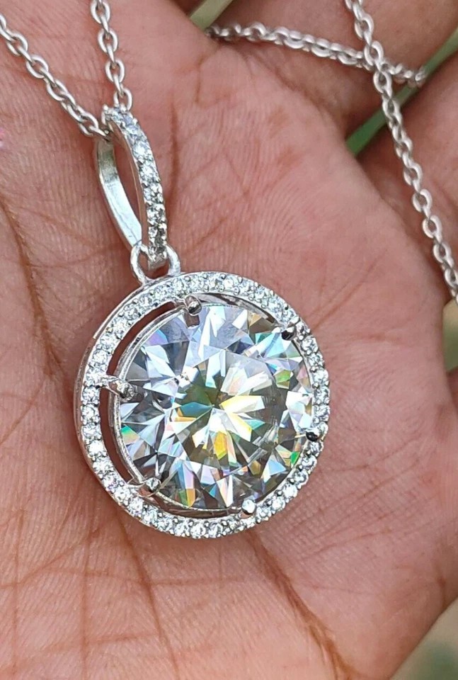 RARE 20.00 Ct Certified White Treated Diamond Solitaire Pendant in 925 Silver