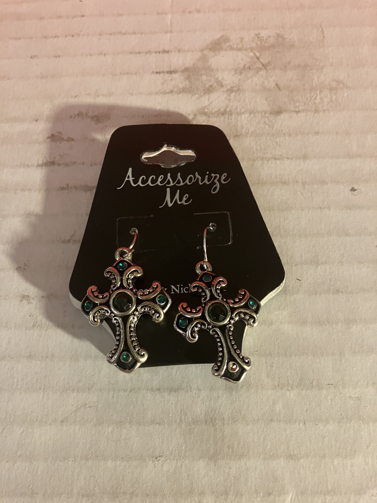 Emerald Cross Dangle Earrings. Lead And Nickel Free. DWK