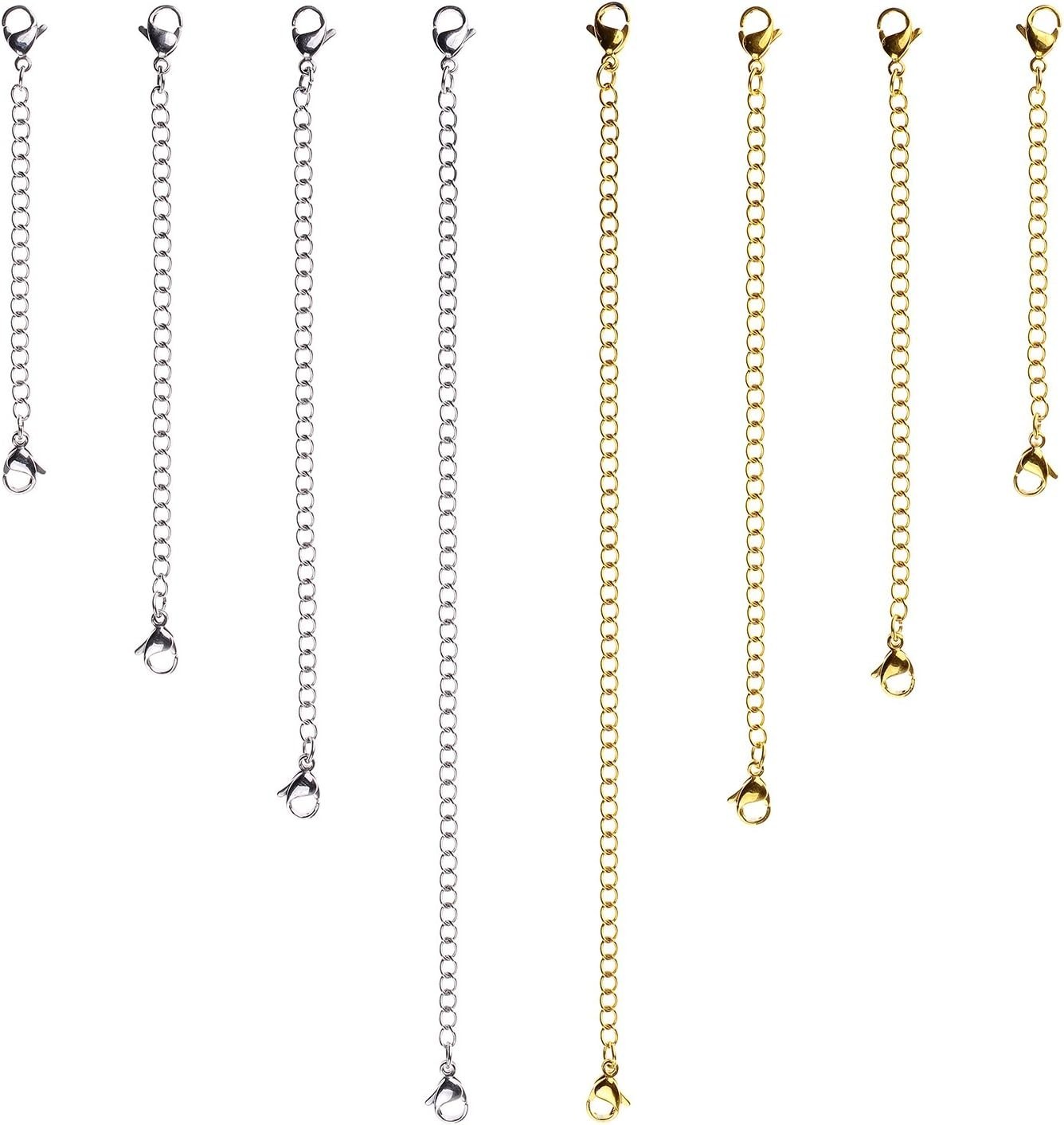 Stylish 8 Pc Gold & Silver Extender Chains for Necklaces and Bracelets, 2-6in