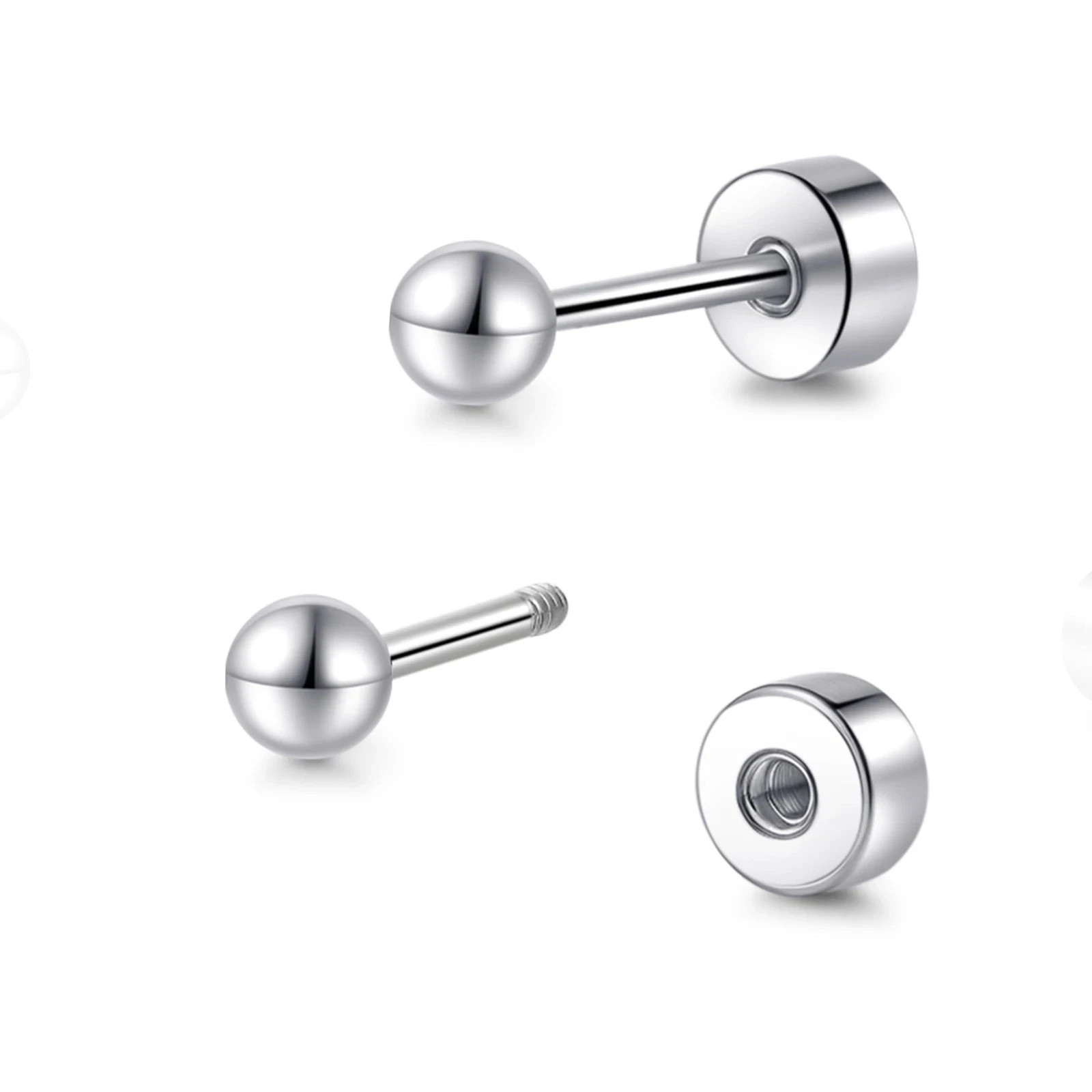 Hypoallergenic Titanium Screw Back Flat Back Ball Stud Earrings 3mm-5mm Simpl…
