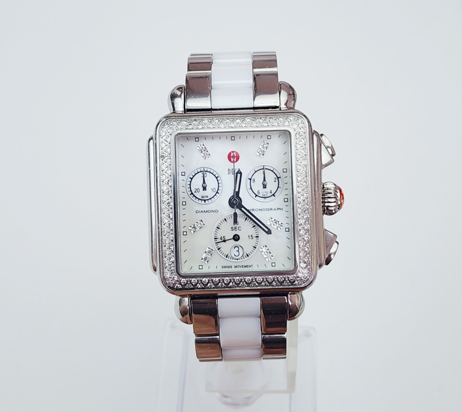 Women’s CHRONOGRAPH Watch MICHELE “Deco” MW06A01A1046. Diamonds Bezel. MOP Dial