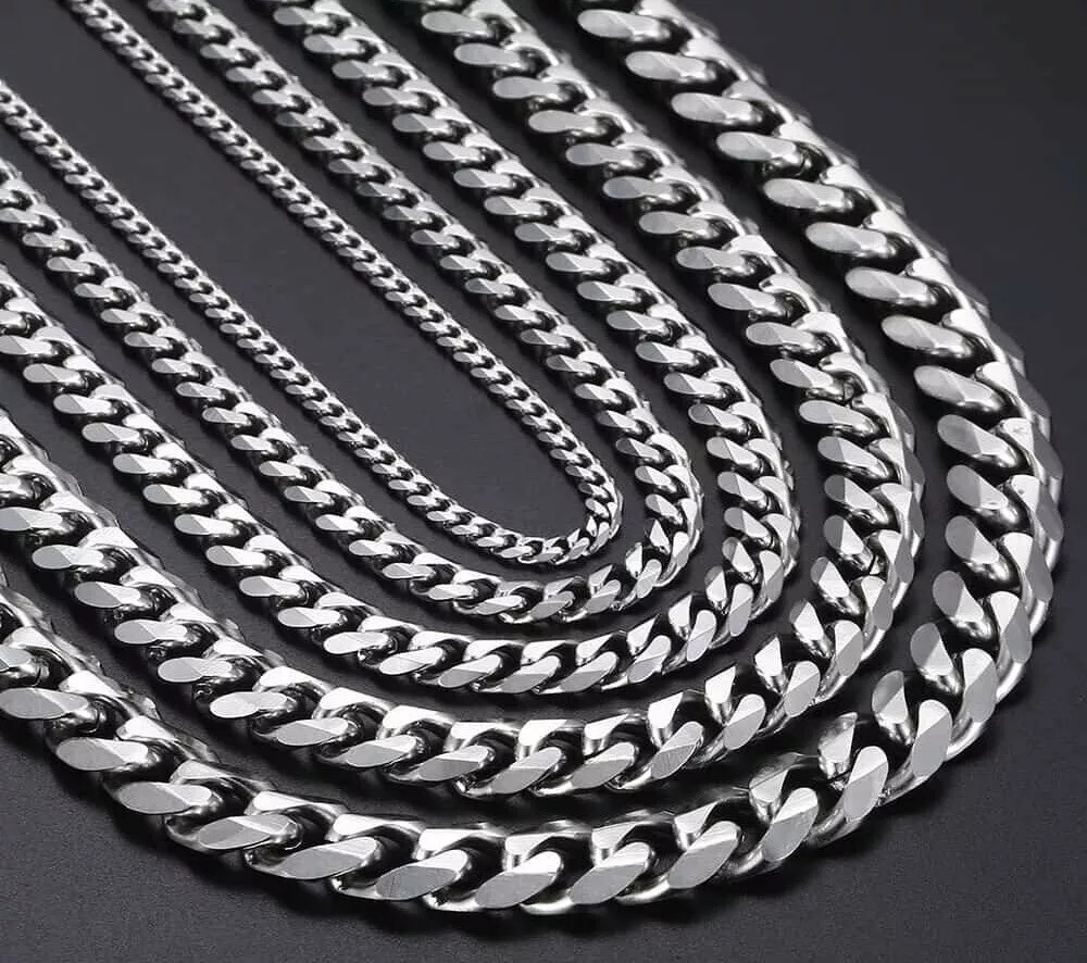 Cadena Cubana para Hombre Collar Plata de Acero Inoxidable Joyería Moda Hip Hop