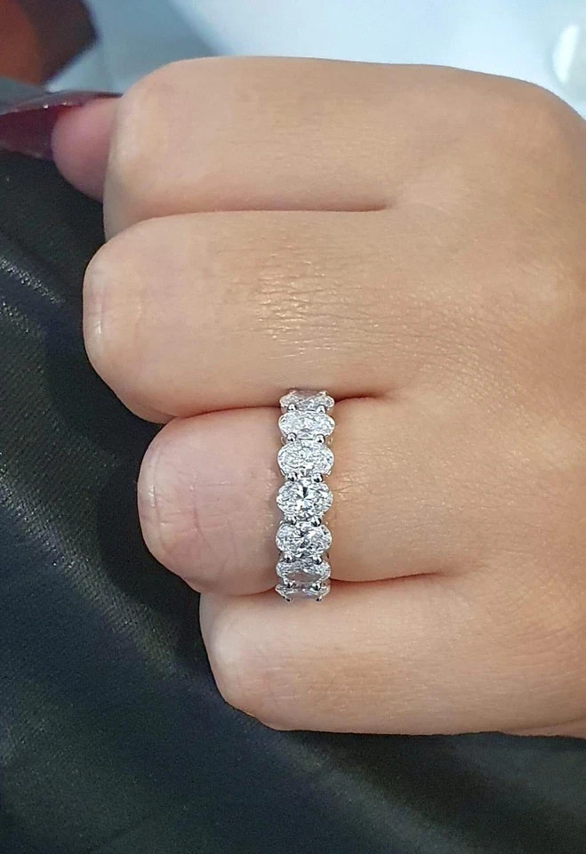 2.80 Ct Oval Cut Natural Diamond Wedding Half Eternity Band 950 Platinum Size 6