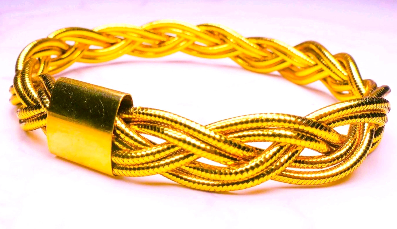 14K Italy Double Strand Braided Bracelet 8″ 6.75g Golden Clef International