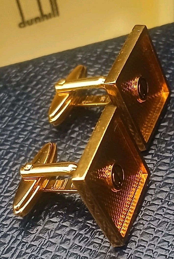 Dunhill Cufflinks Mens Gold Tn Formal Square Classic Luxury Designer Gift Boxed