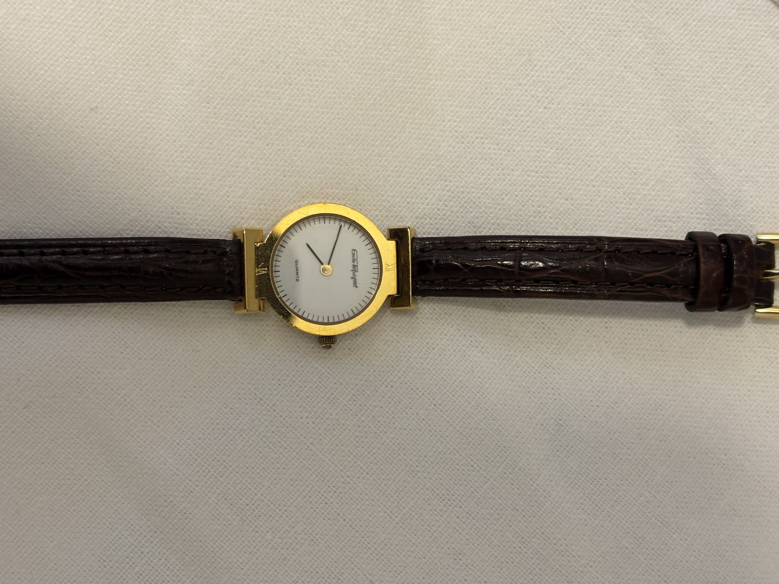 Vintage Ladies Emile Pequignet French White And Gold Quartz Watch