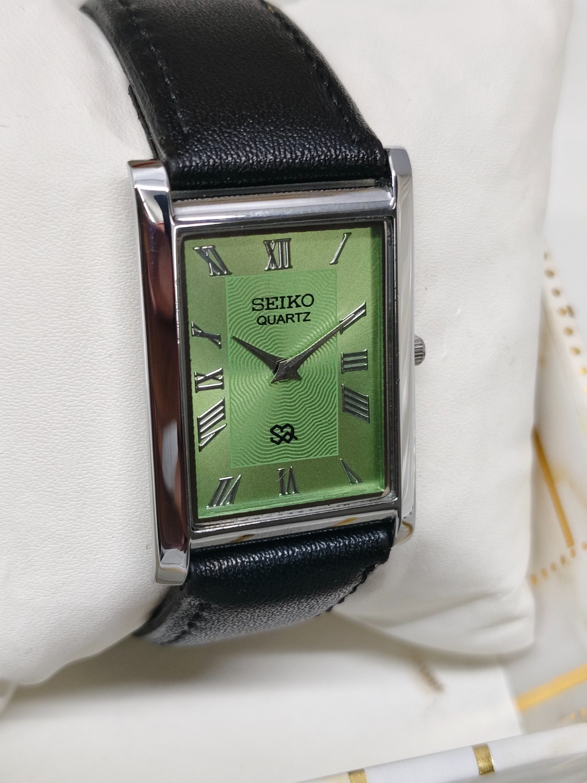 Vintage Refurbished Seiko Slim Tank Green Quartz Japan Men s Wrist Watch