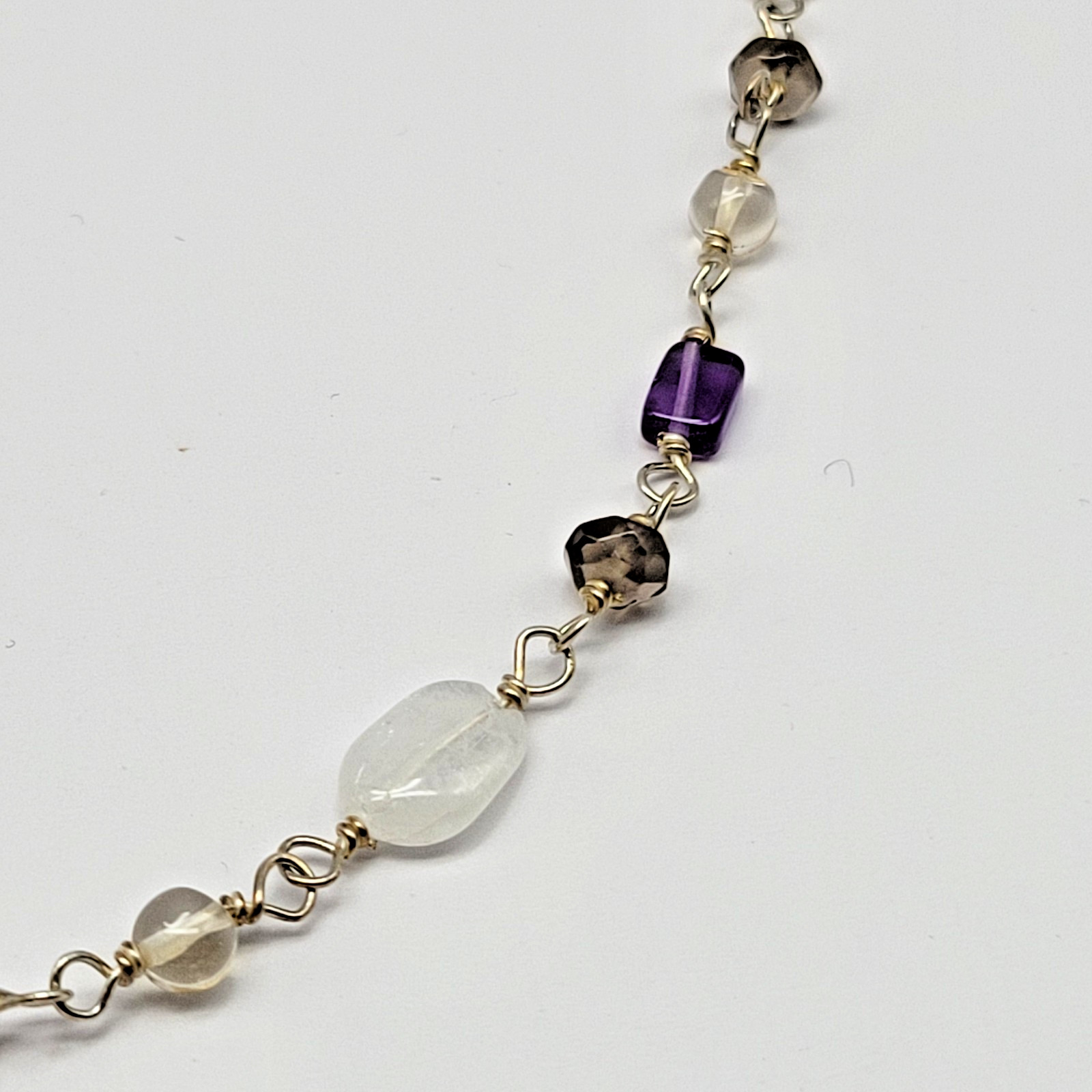 Sterling Silver Moonstone Amethyst Carnelian Smoky Quartz Necklace ~ 18.5″