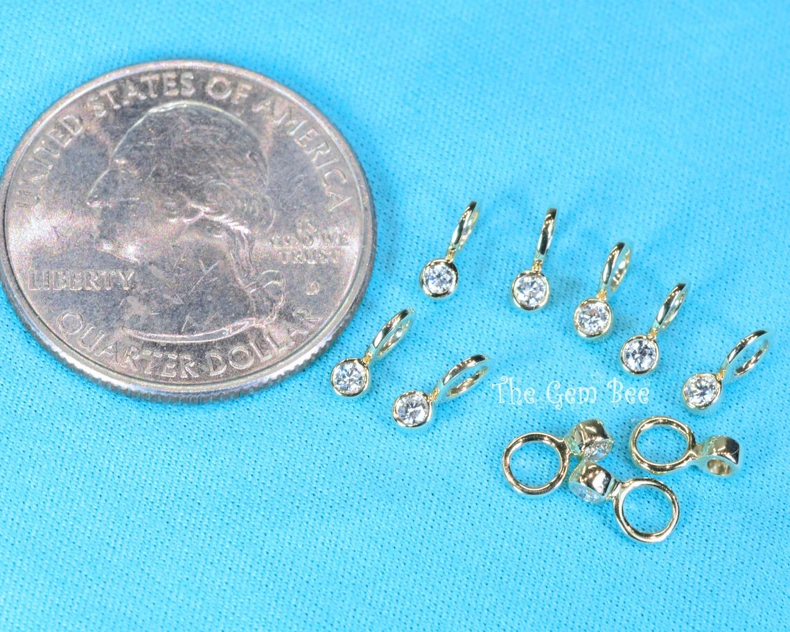 0.03CT 14k Yellow Gold Brilliant Cut Diamond Bezel Charm Pendant With Large Hole
