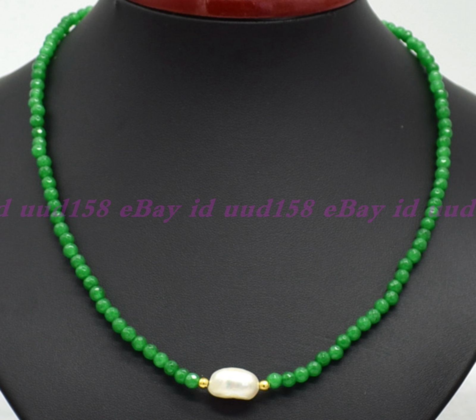 Faceted 4mm Green Jadeite Roundelle Gemstone White Pearl Necklace 16-28” AAA