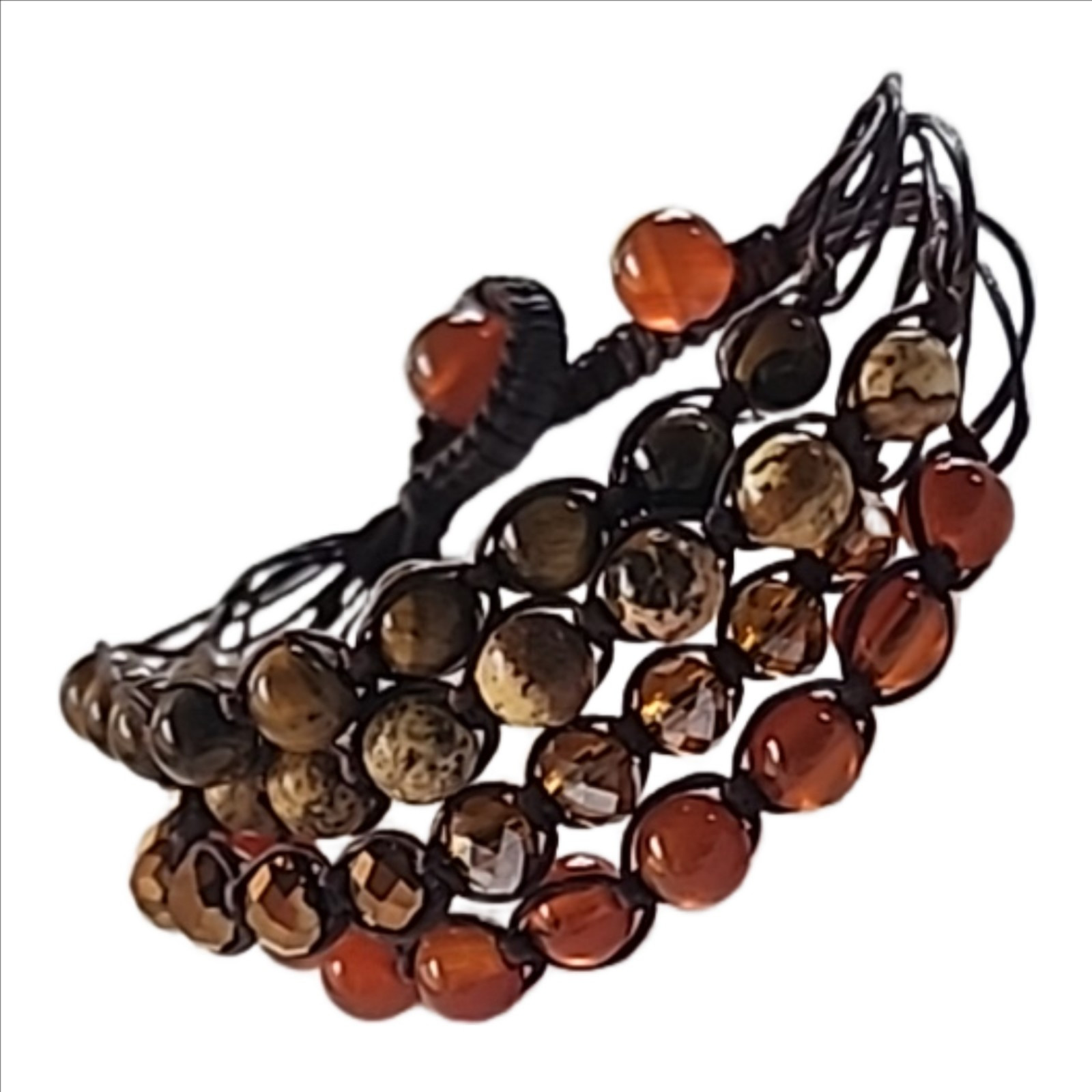Elly Preston Leather Cord Bronze Bead Boho 3 Strand Wrap Marble Bracelet