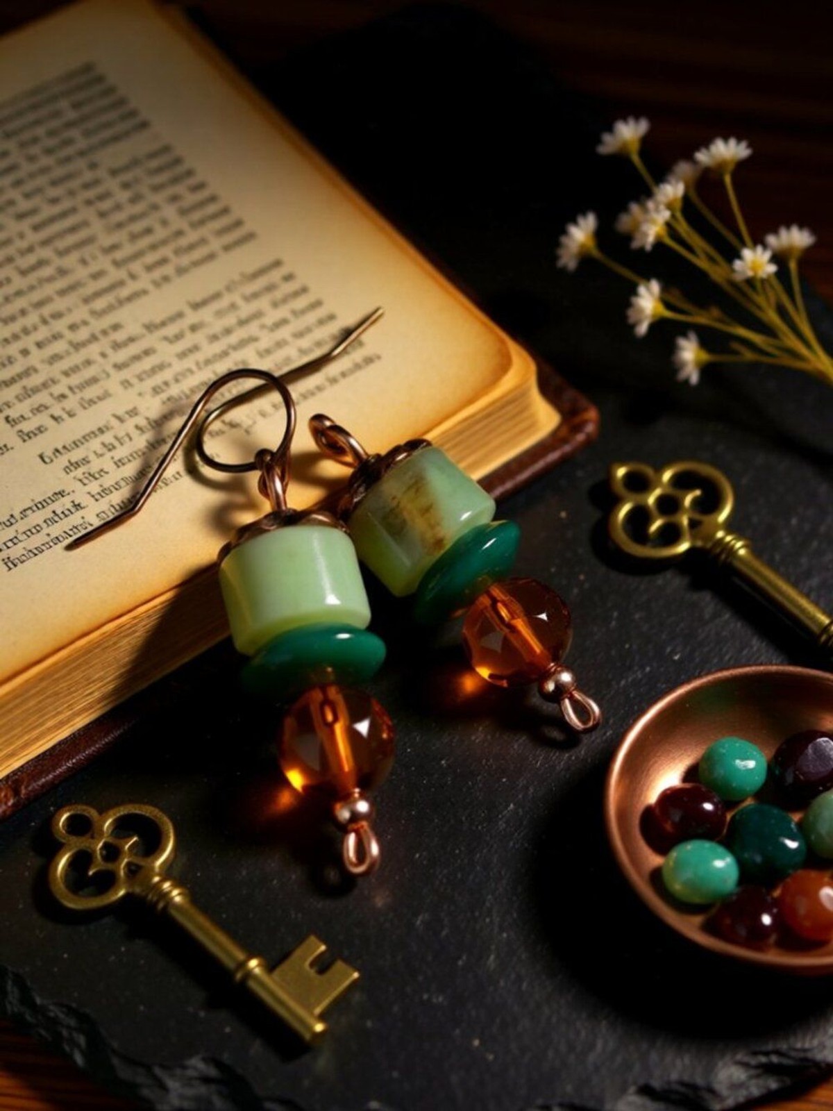 NEW! Handmade Short Stack Beaded Dangle Earrings – Fall ForestCore Bohemian
