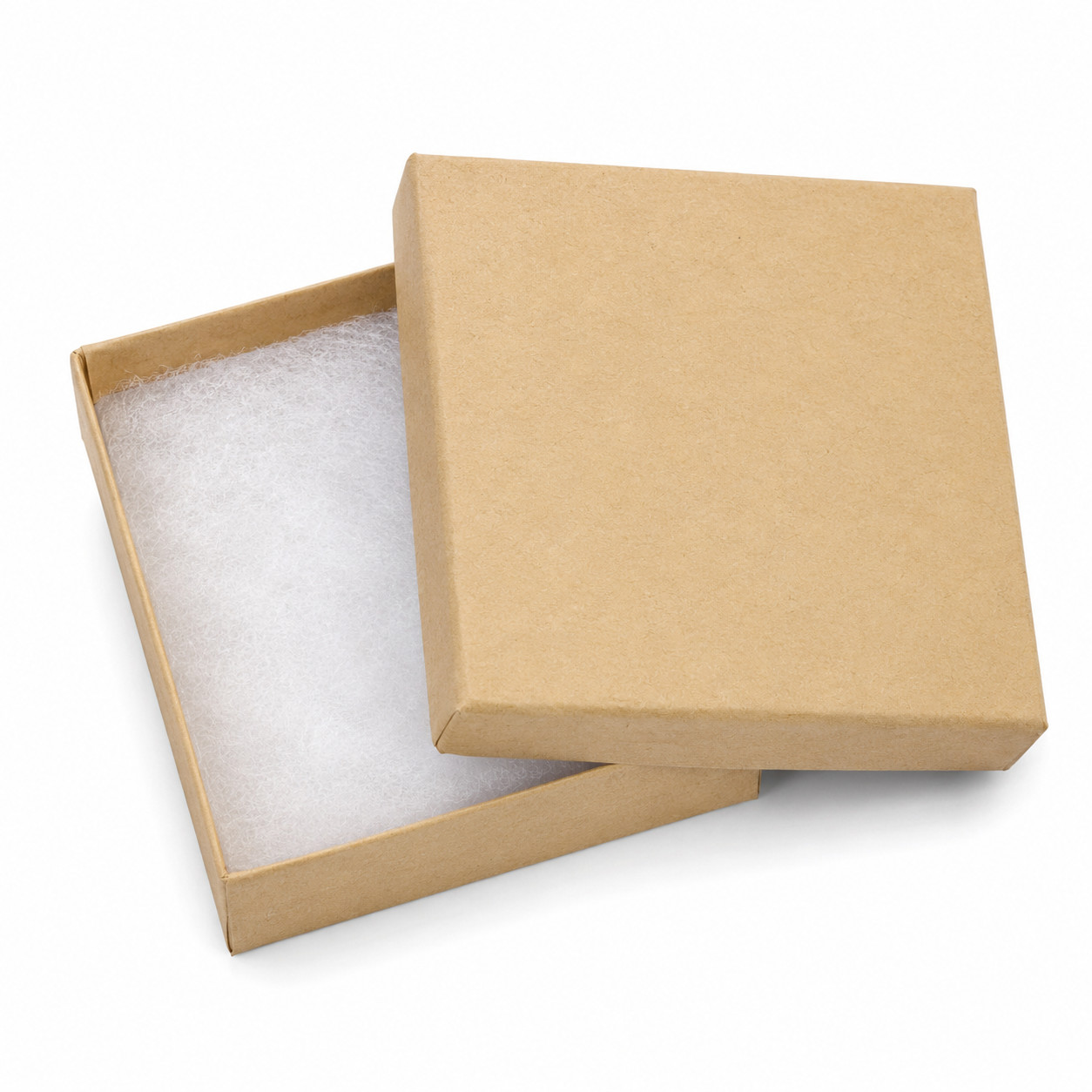 100 Natural Kraft Jewelry Gift Boxes Cotton Filled 3.5″ x 3.5″ x 1″