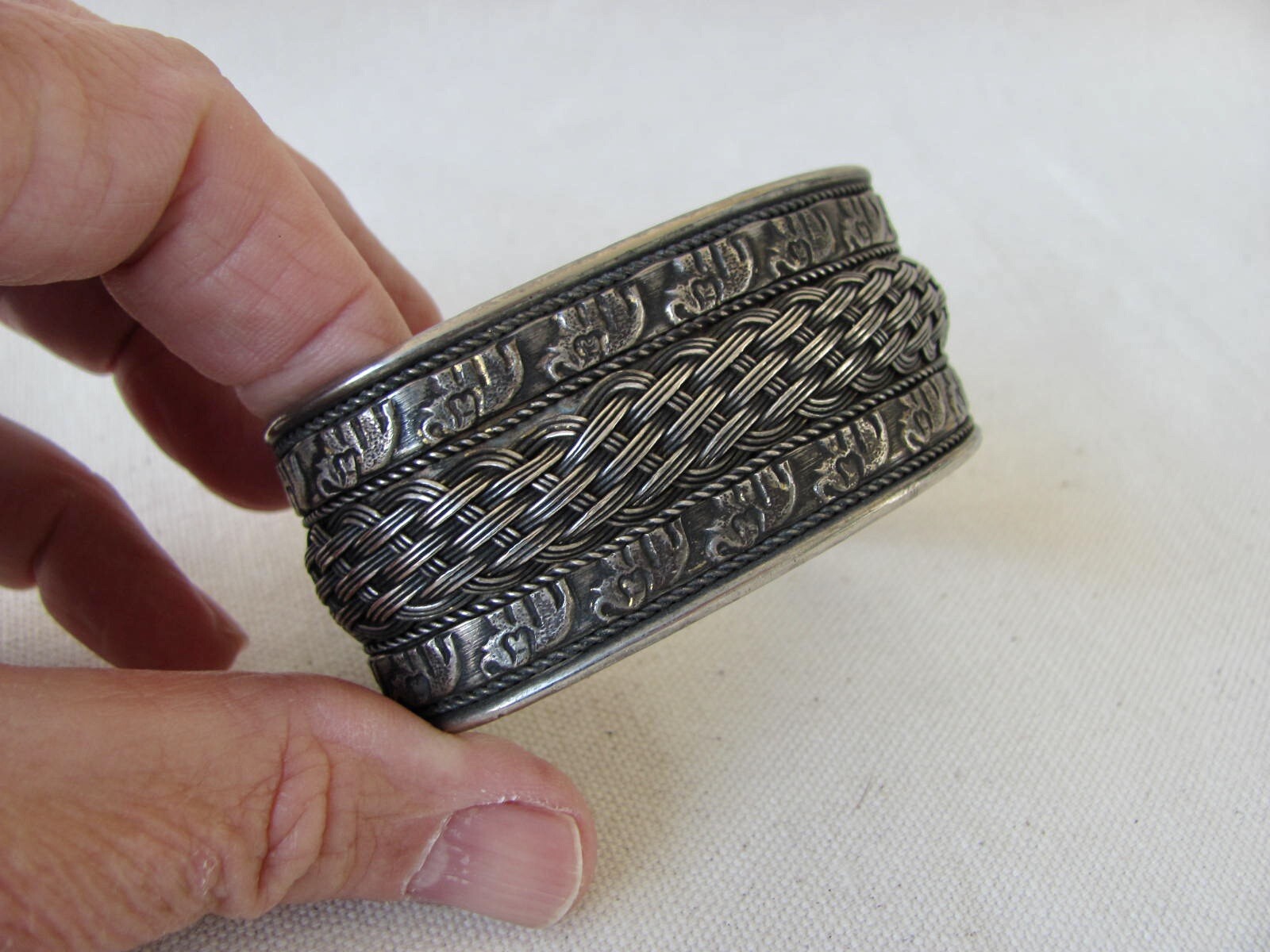 Vintage Silver Alloy Wide Band Bracelet from Southeast Asia