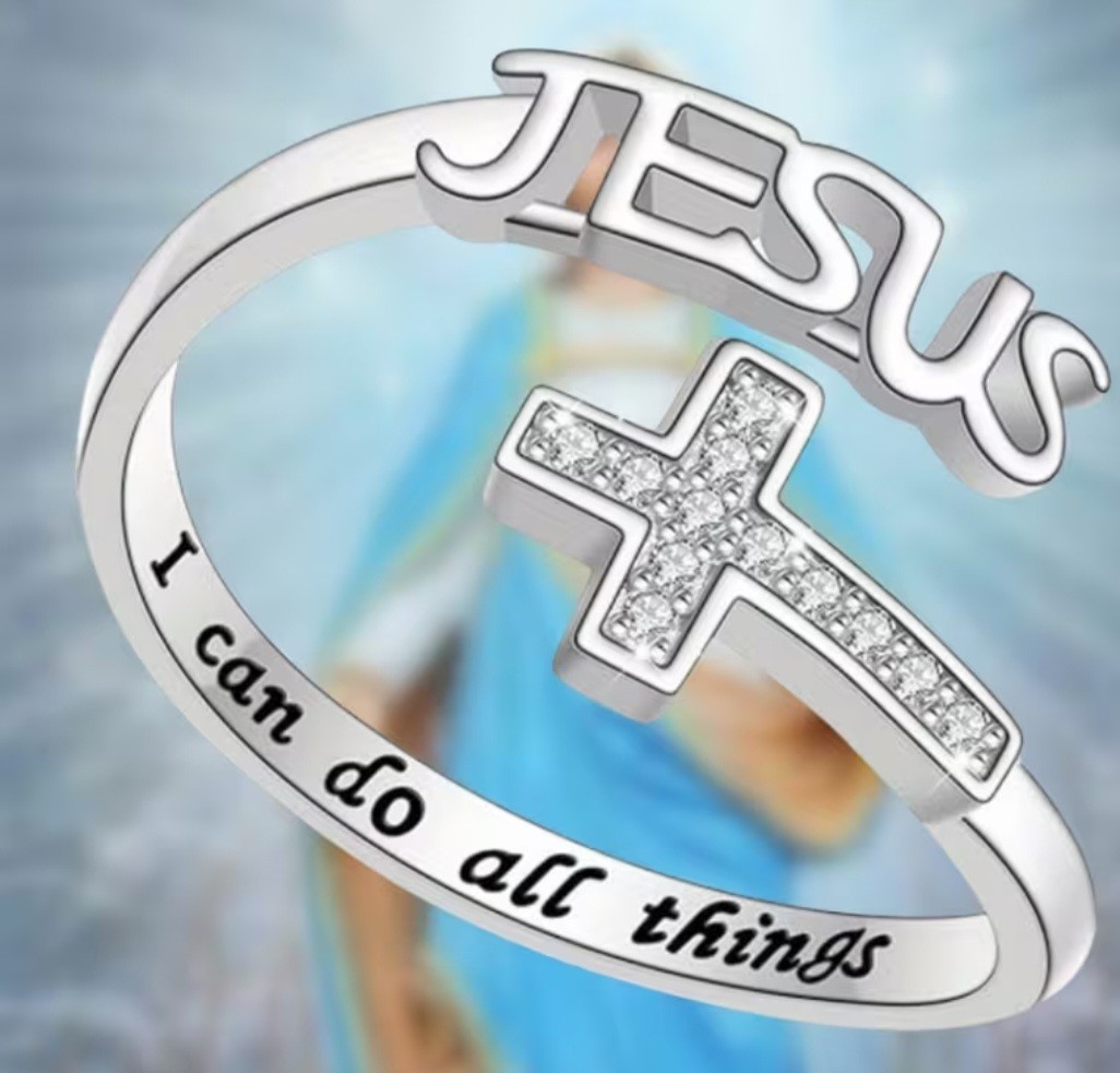 Silver Cross” I can Do All Things”Ring Classic Opening Adjustable