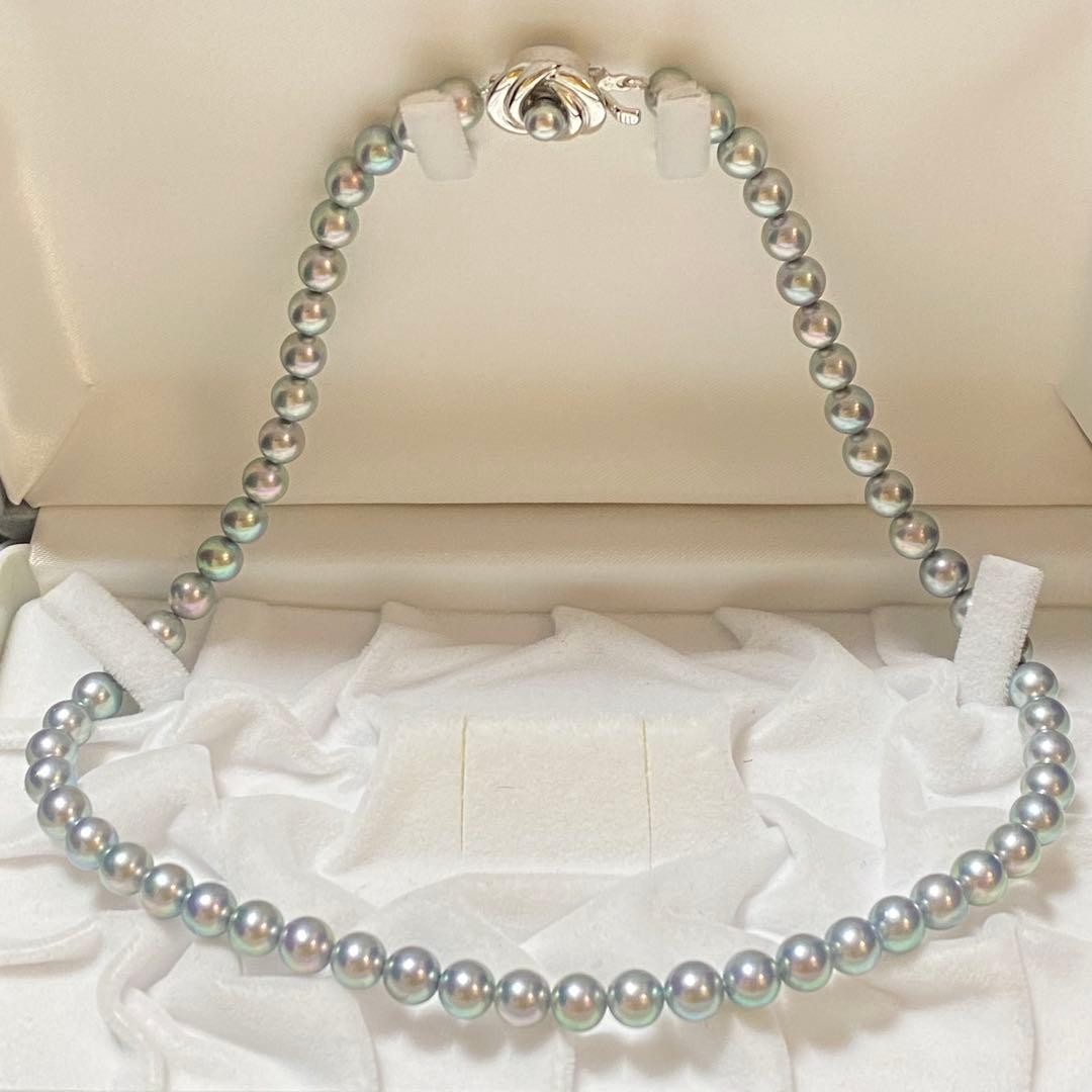 TASAKI Akoya Pearl Strand Necklace Blue Gray 6.6-7.0mm 43cm Silver 32g