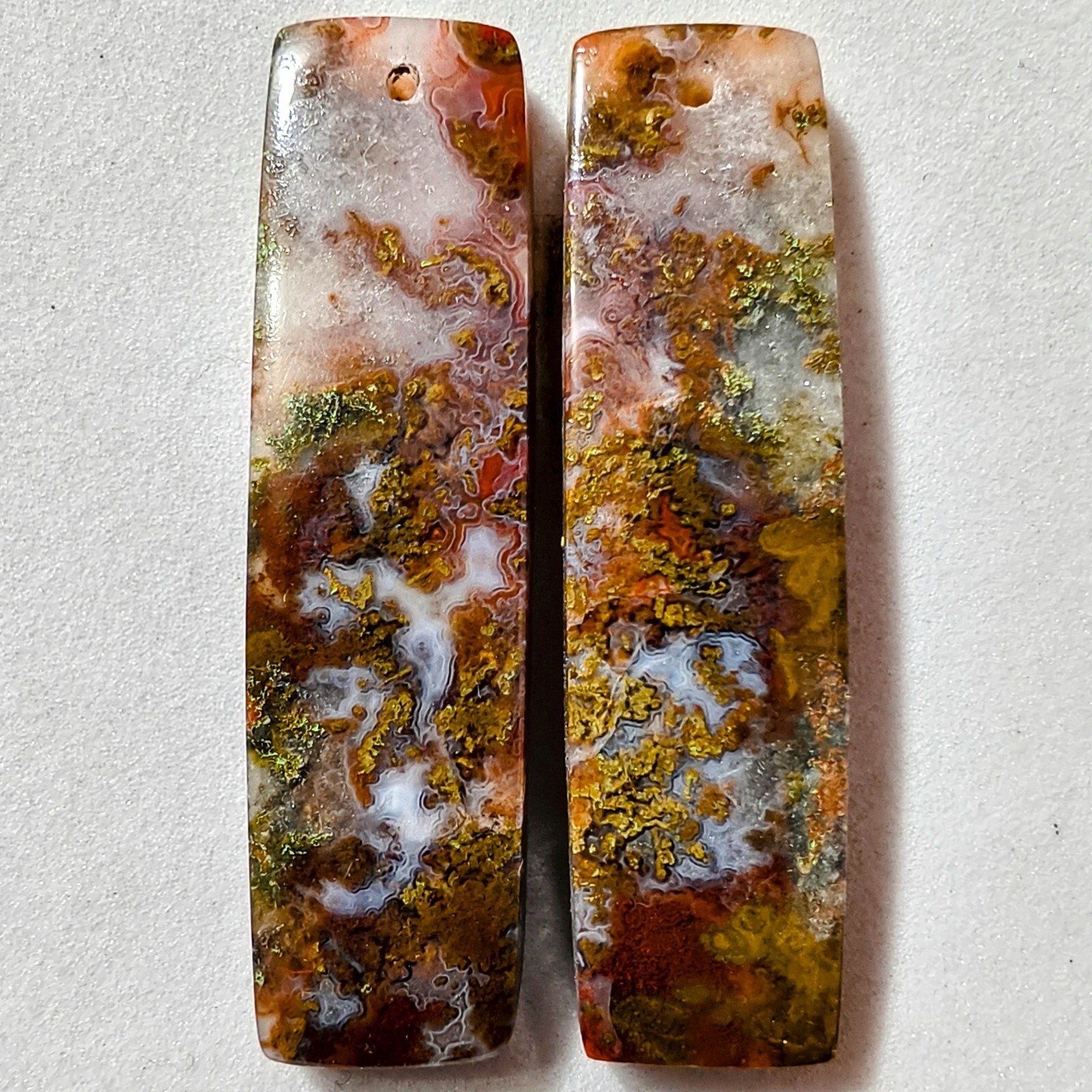 54 Cts Natural Seam Agate Drilled Match Pair Cabochon Gemstone 42.5 X 11.6 MM