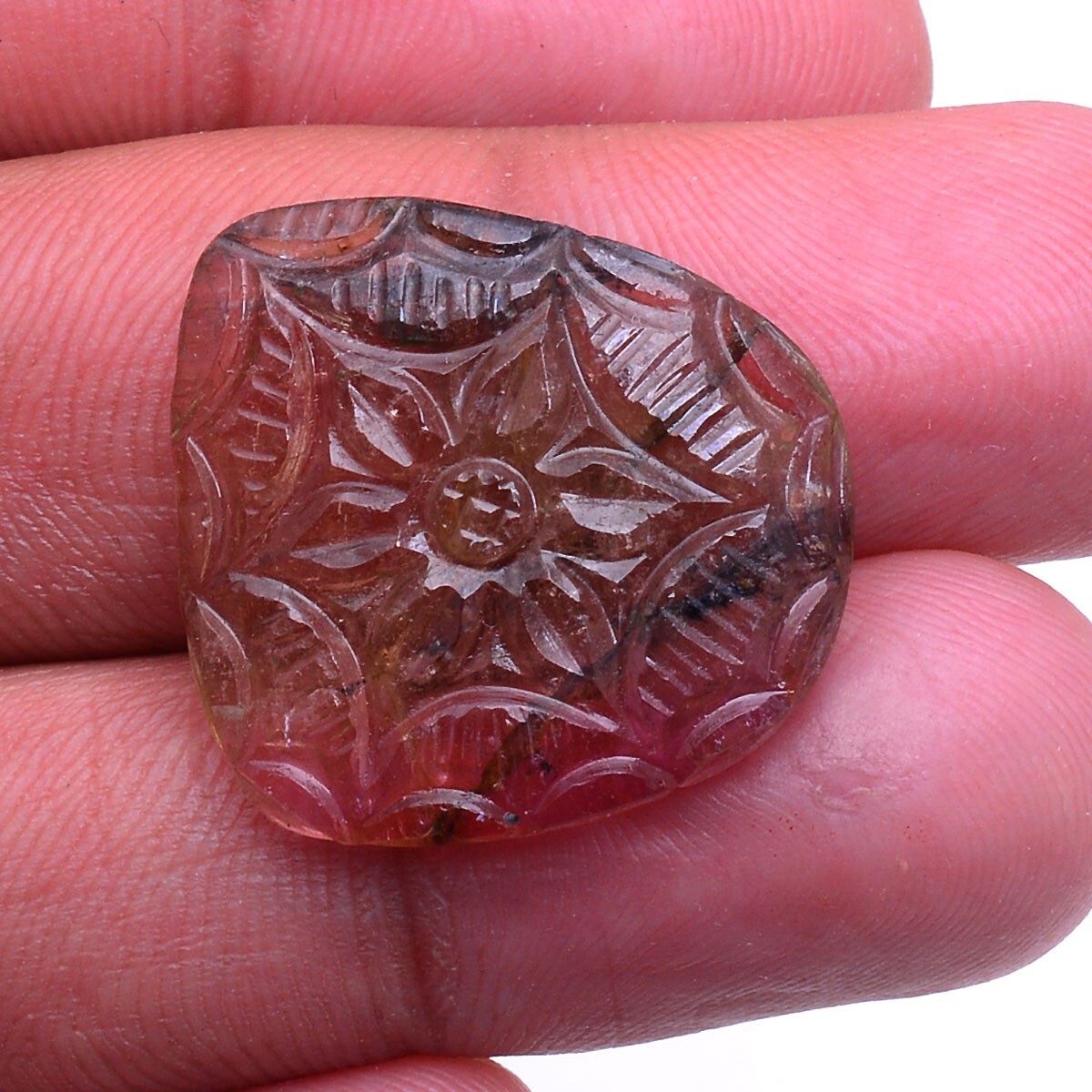 27.40 Cts Natural Carved Tourmaline 23mm*22mm Bi Color Untreated Loose Gemstone