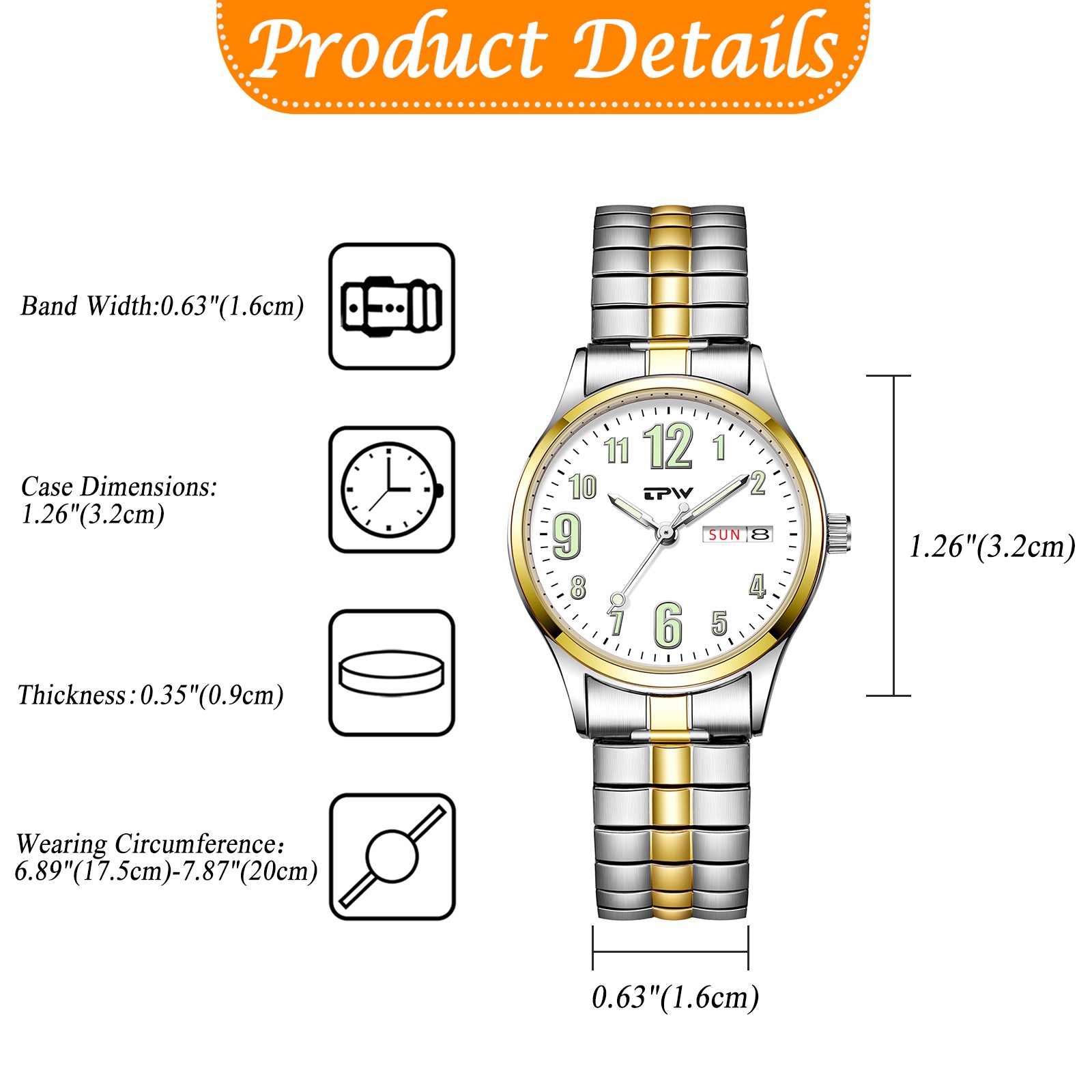 Large Arabic Numeral Easy to read Date Watch Stainless Steel Band Wristwatch