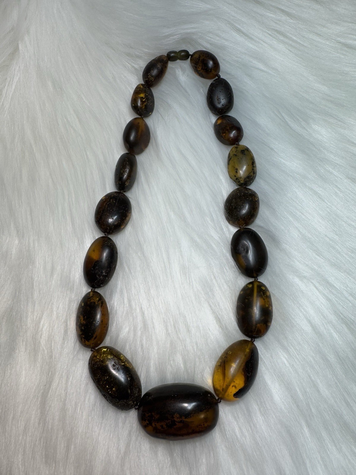 Natural Baltic Amber Necklace, Large Dark Cognac Honey Amber Oval Beads 94g 55cm
