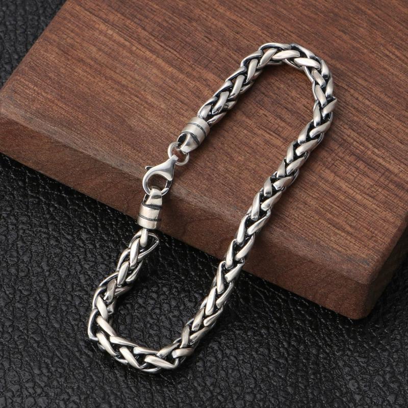Solid S925 Sterling Silver Chain 5mm Wheat Link Bracelet 13-14g 7.9inch