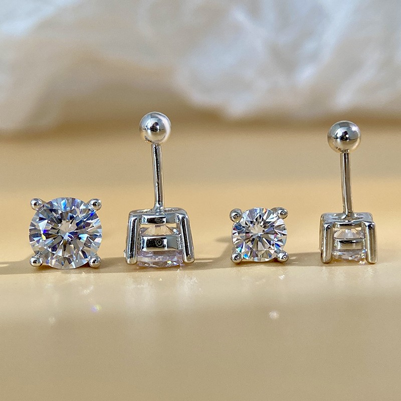 Certified Real Moissanite Push Screwback Stud 4Prong Earrings 925 Silver 3-8mm