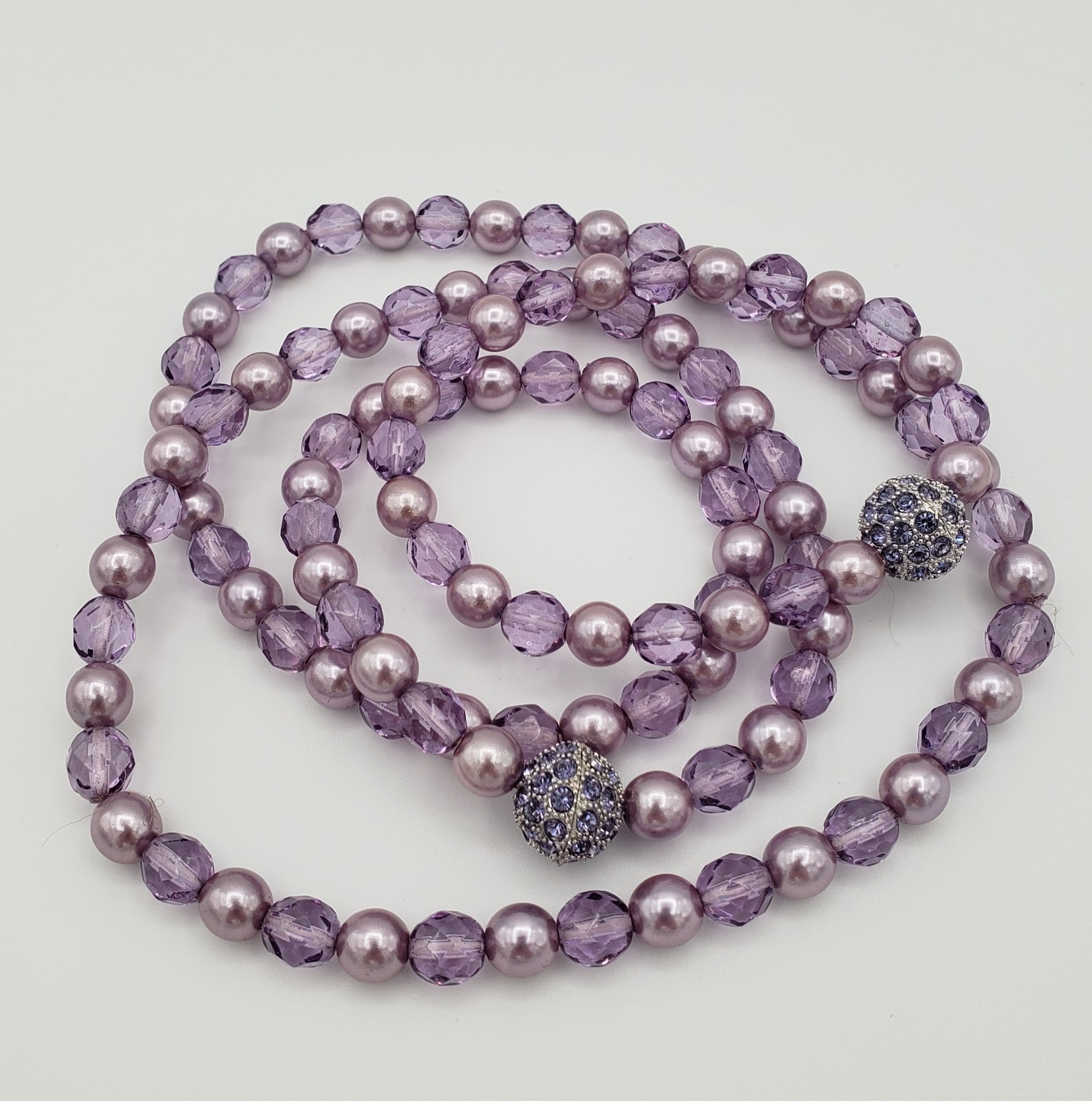 Joan Rivers Purple Faux Pearl Lavender Crystal Bead Necklace & Bracelet Set