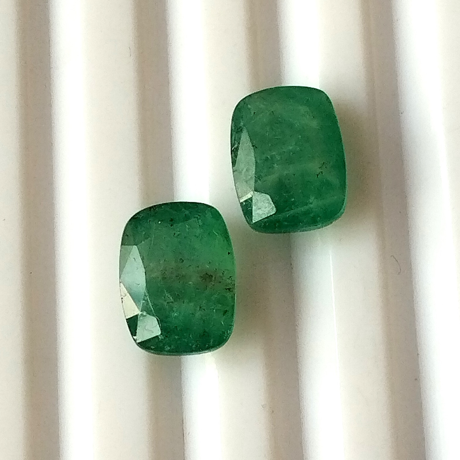 Zambian Emerald pair Cushion Cut 7X10 mm Faceted Natural Loose Gemstone 5.35 CTS