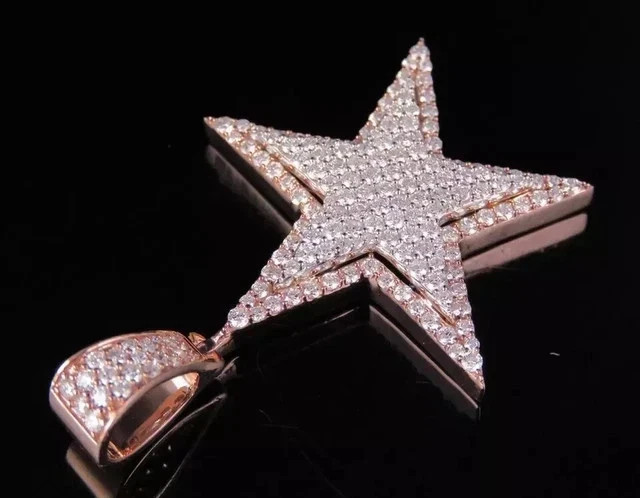 3.3CT Round Cut Lab Created Diamond Men Star Pendant 14K Rose Gold Plated Silver