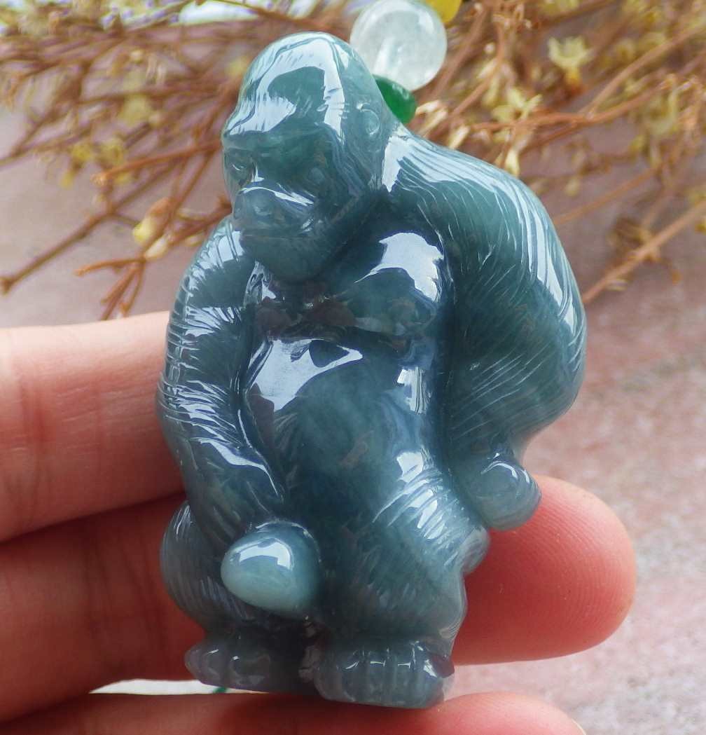 Video Certified Green Natural A Jade jadeite Pendant Orangutan Monkey 123969 TS