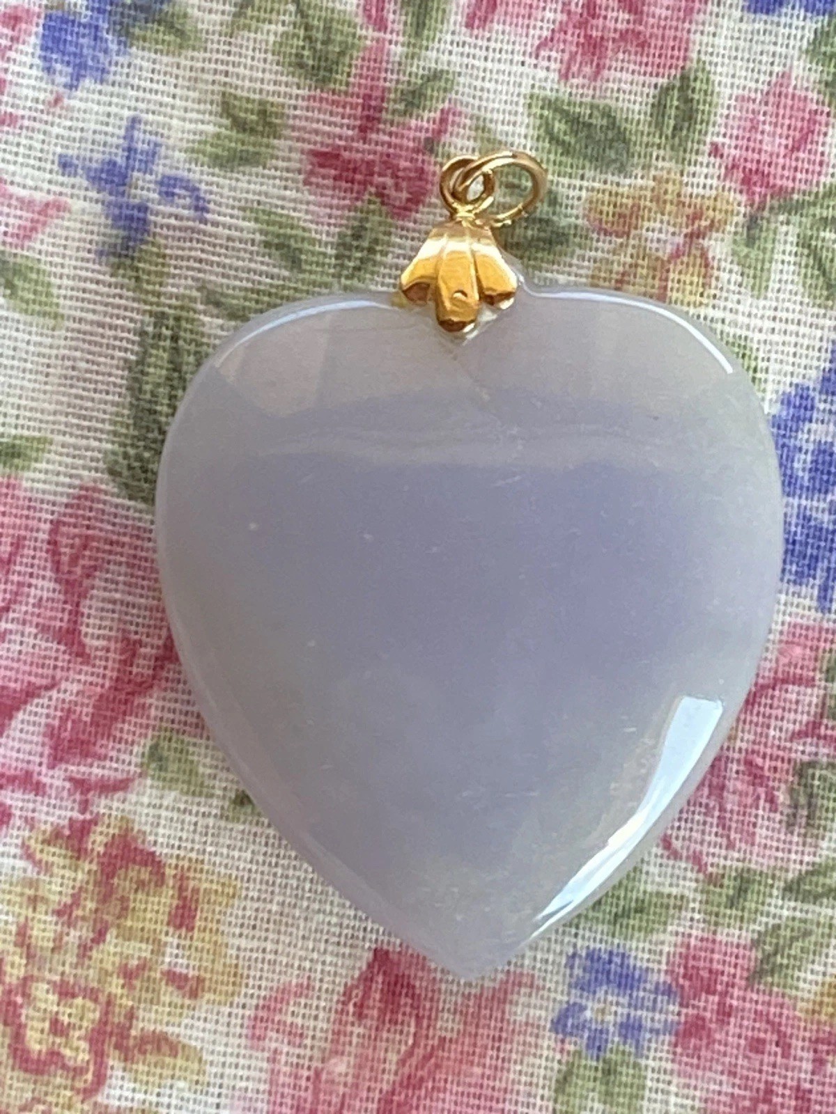 Estate Lavender Jade Heart Pendant 14K Gold Bail Presidium Tested 32mm