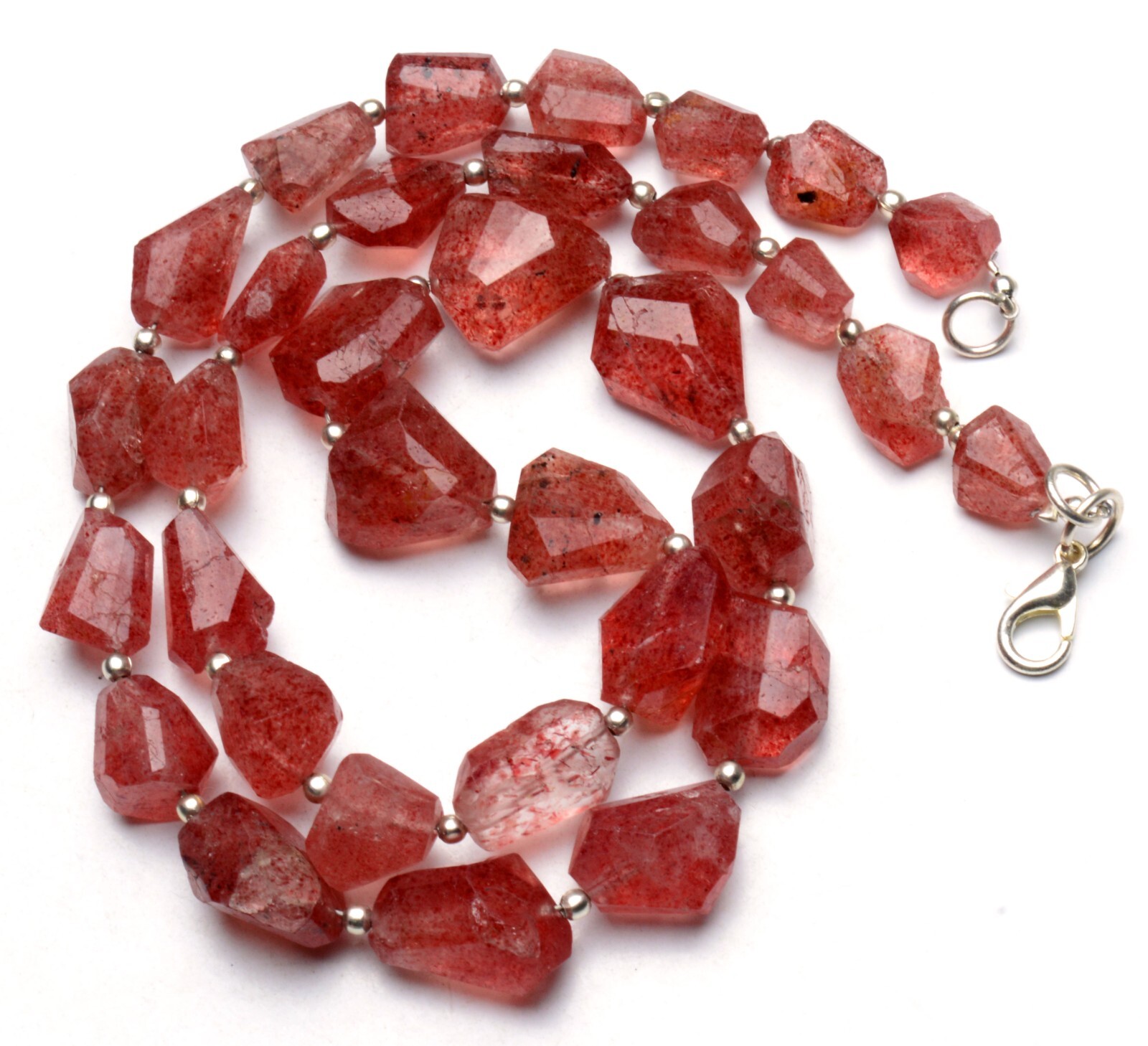 Natural Gem Strawberry Quartz 9 to 15 mm Nugget Beads Necklace 19″
