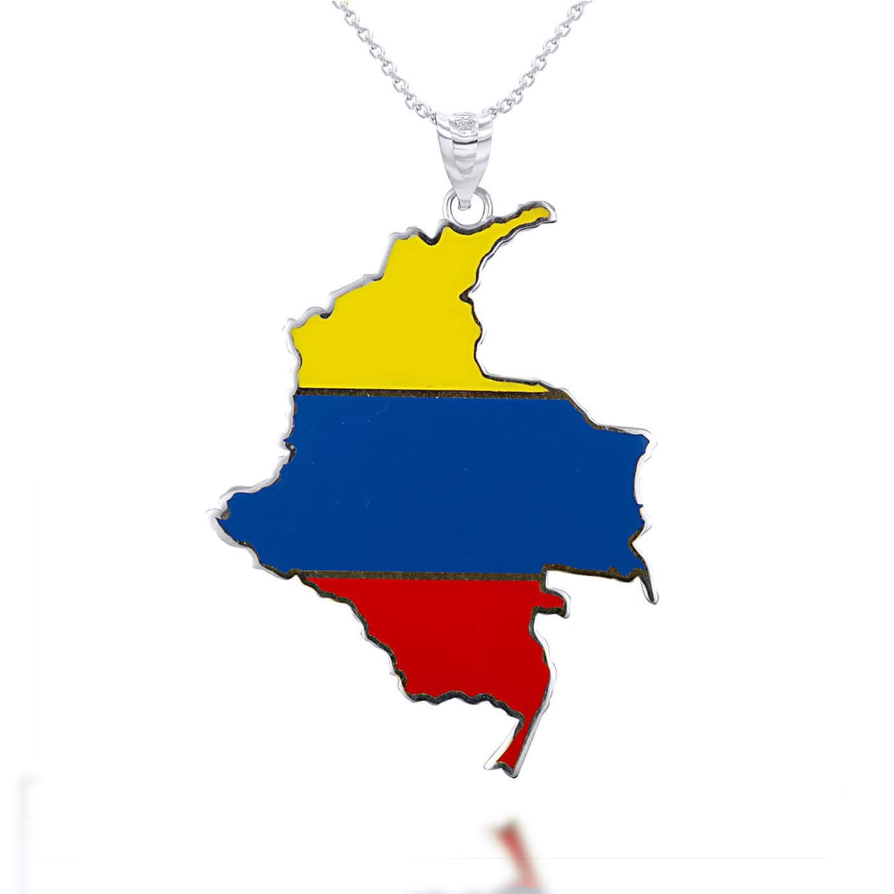 Gold Map of Colombia Country Flag Enamel Pendant Necklace (Yellow/Rose/White)