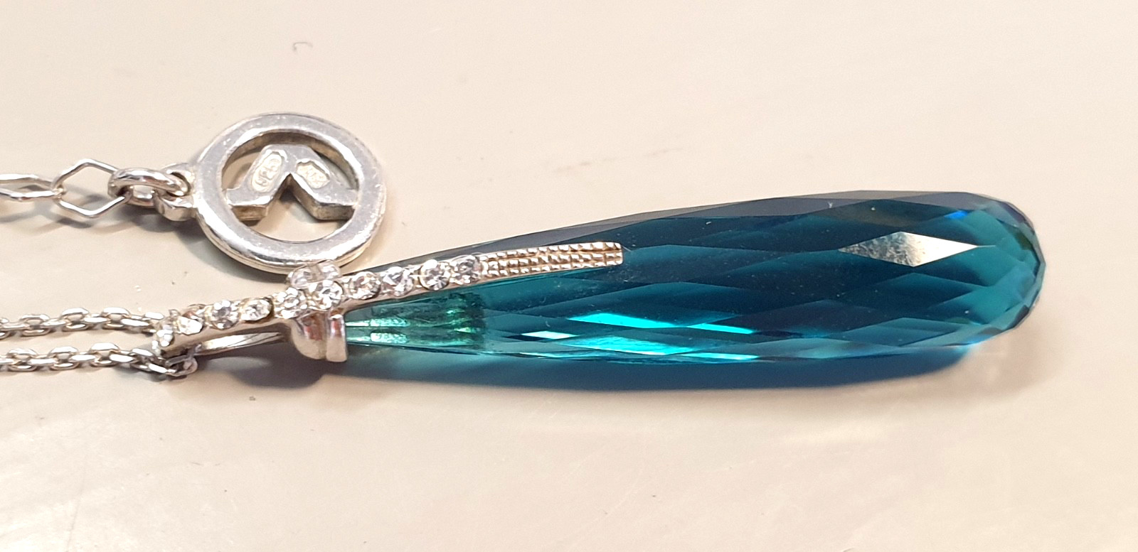 925 Silver Pendant Drop Blue & Fine Anchor Chain Master Hallmarked “MS” 41 – 44cm