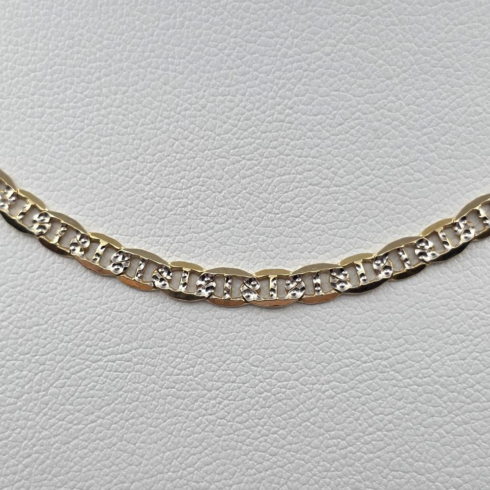 16″ 10K 2Tone Yellow & White Gold 3.5mm Anchor Mariner Link Chain Necklace ITALY