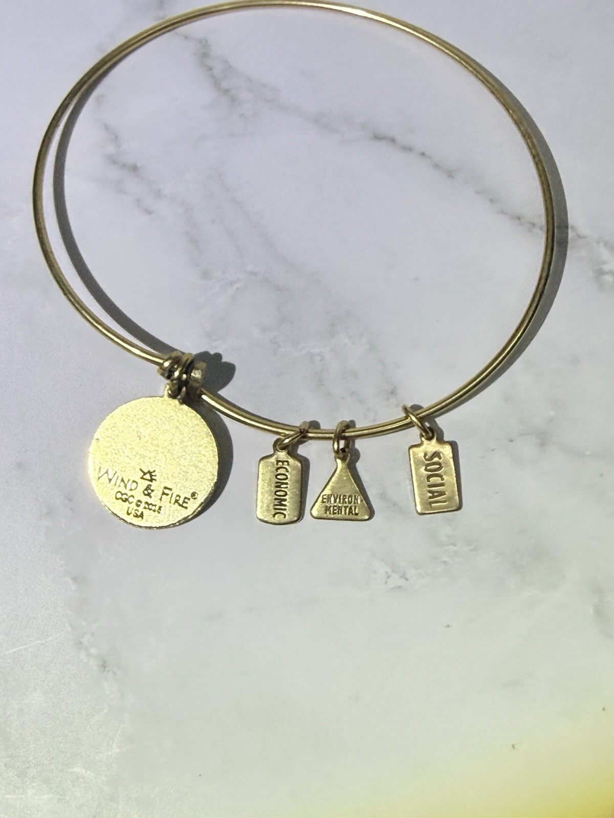 Wind + Fire Enjoy The Journey Expandable Eco Charm Bangle Bracelet Gold-Tone USA