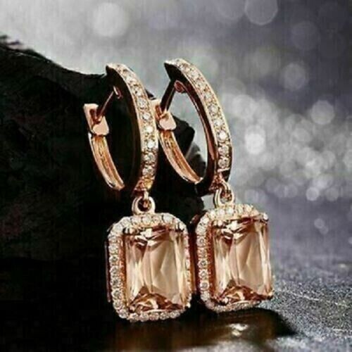 4.00Ct Emerald Simulated Morganite Drop/Dangle Earrings In 14K Rose Gold Plated