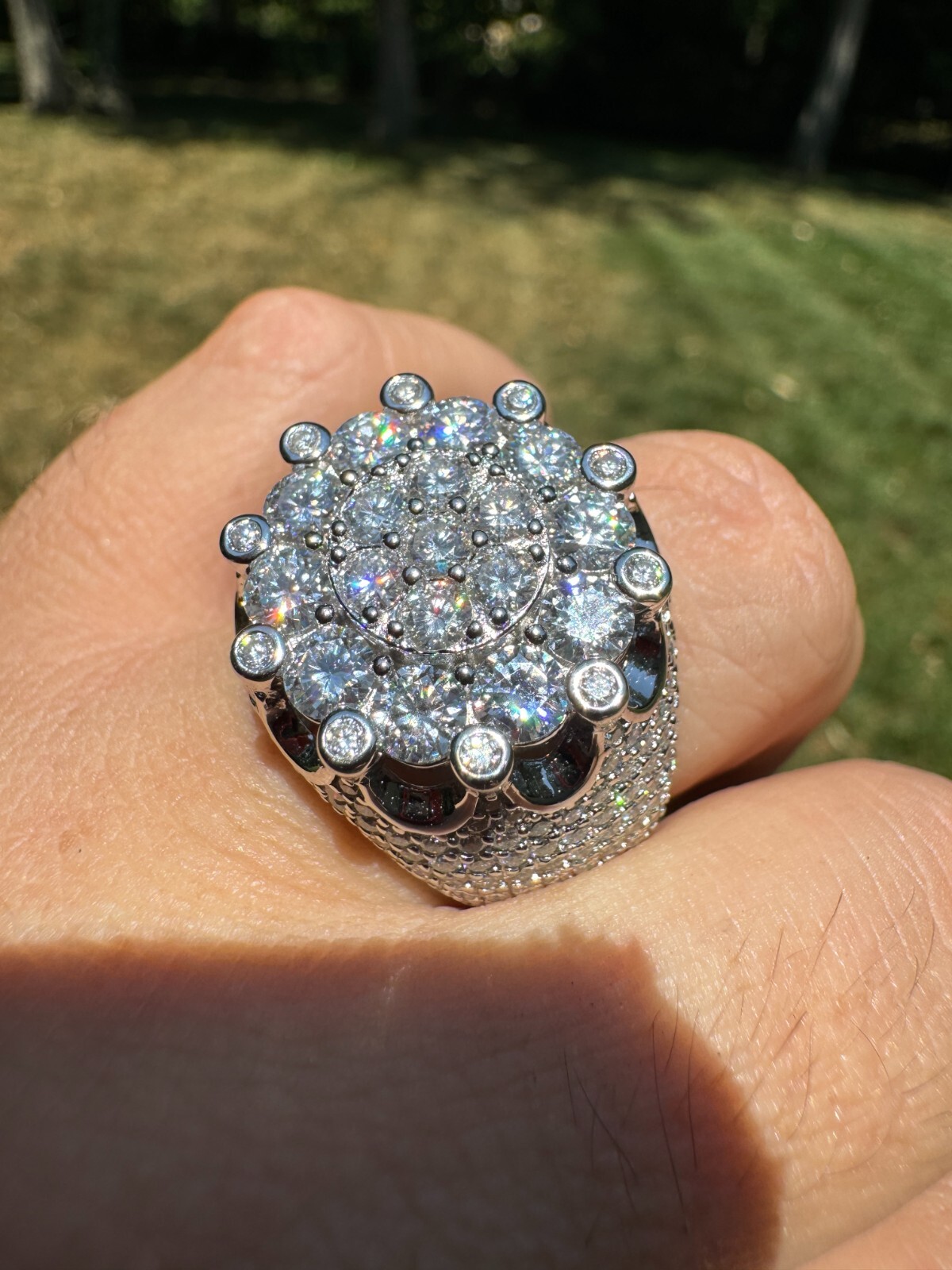 7.5ct MOISSANITE Large Stone Crown Iced Hip Hop Ring Real 925 Sterling Silver