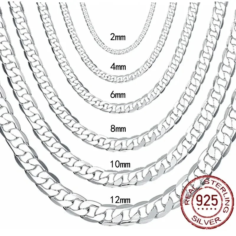 Men’s 925 Stamped Silver Cuban Link Chain Necklace Lobster Clasp Unisex