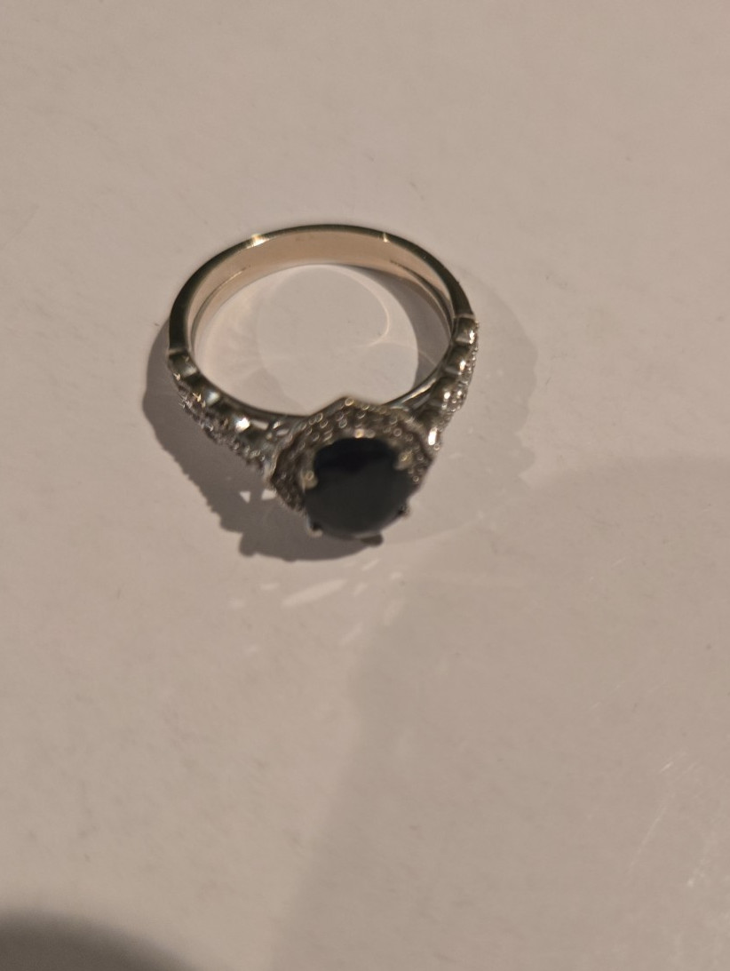 Zales Oval Black Sapphire And 1/5 Ct Tw Diamond Bridal Set In 10k White Gold