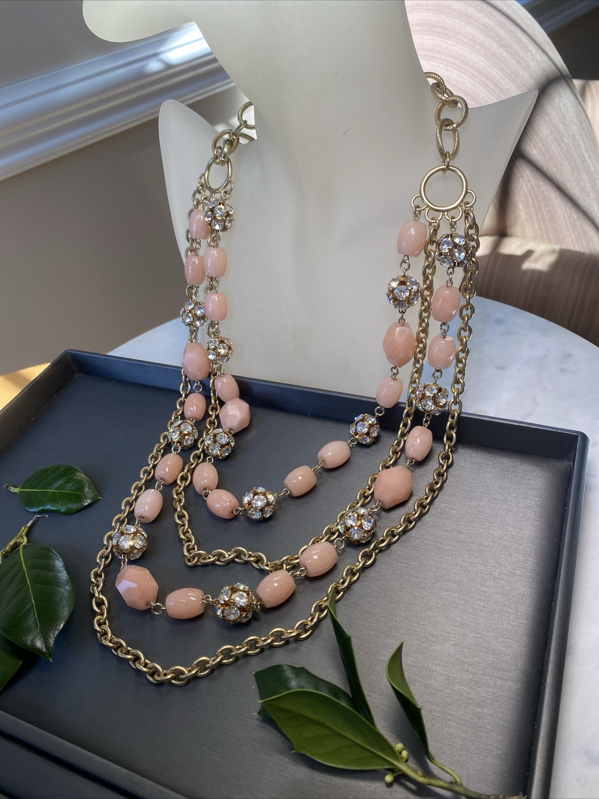Vintage Necklace Estate Jewelry Pre-Owned Pink Gem Unusual Layered Sautoir